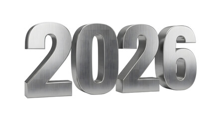 Silver 3d numbers 2026 foe new year isolated on transparent background