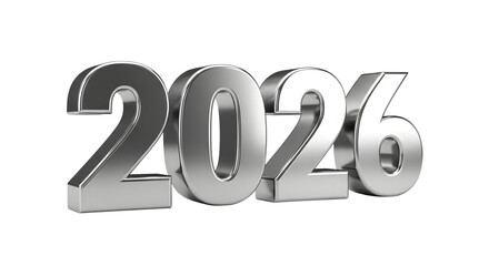 Silver 3d numbers 2026 foe new year isolated on transparent background