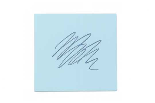 Blue sticky note with scribble drawing, remembering tasks, blank message pad for thoughts and quick memos