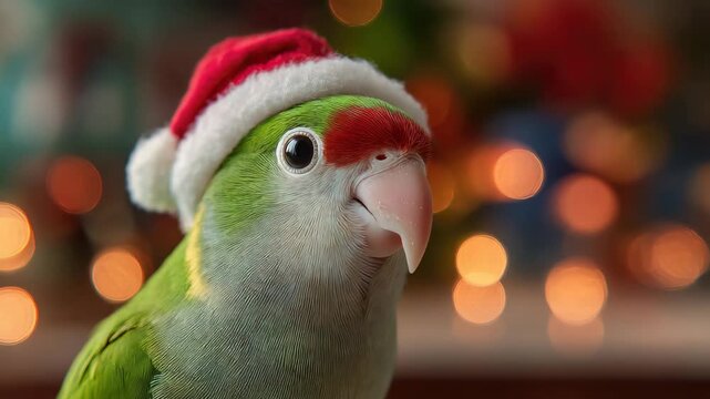 cute parrot with santa hat on christmas eve animation