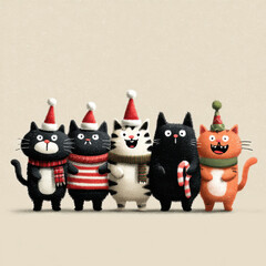 Obraz premium Festive Cats in Christmas Hats and Scarves Illustration