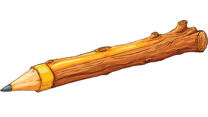 Creative Cartoon Wooden Stick with Pencil Vector Drawing