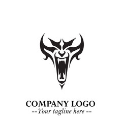 Head of Vampire Logo Symbol in Black on the White Background with Gothic Horror Vector Design