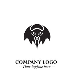 Head of Vampire Logo Symbol in Black on the White Background with Gothic Horror Vector Design
