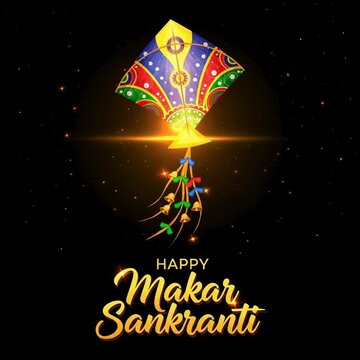video of a vibrant kite soars against a dark sky, celebrating the hindu festival of makar sankranti with its colorful patterns and festive spirit
