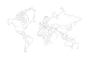 World Map Line Art. Editable. Flat Vector Ai, EPS. Stroke Line. Map Illustrations. Solid White Background. Minimalist