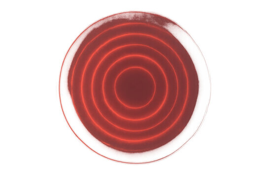 Red concentric glowing circle effect on transparent background creating a modern ripple or target design