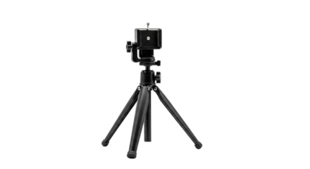 A compact and versatile black tripod stands ready to support cameras and smartphones, , providing stability for photography