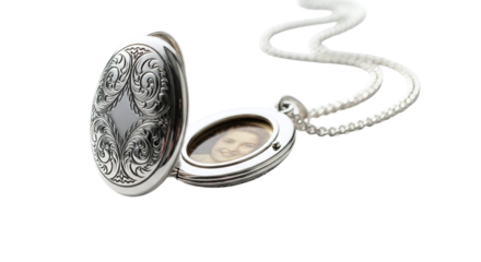 Antique silver locket, a vintage piece of jewelry with intricate details and a sentimental photograph inside, a timeless keepsake