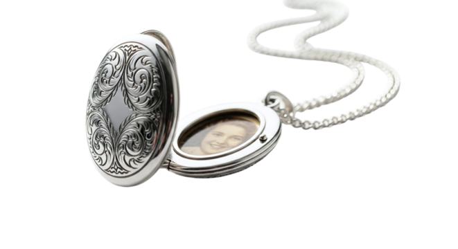 Antique silver locket, a vintage piece of jewelry with intricate details and a sentimental photograph inside, a timeless keepsake
