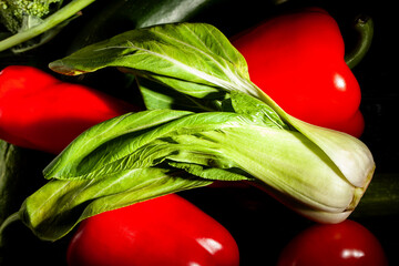 bok choy vegetable mix on black background