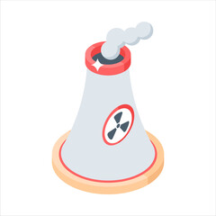 A stylized, isometric illustration of a nuclear power plant.