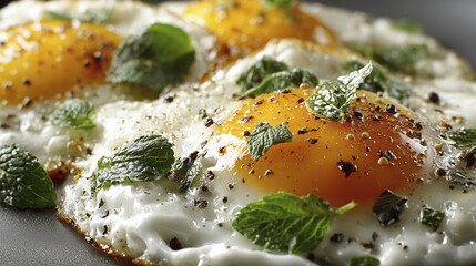 Sunny side up egg fried egg breakfast skillet pepper mint