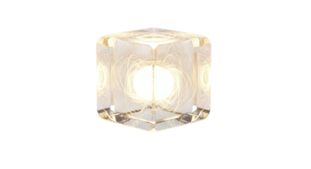 Illuminated crystal cube lamp casting a warm glow, , creating a modern and inviting ambiance in any space