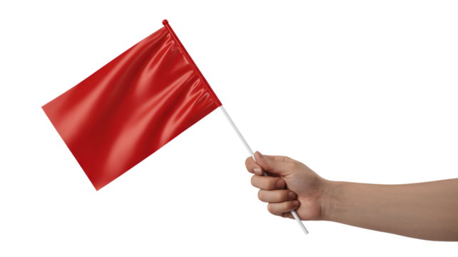 Red flag waving hand signal warning attention caution alert danger sign isolated on transparent background - Powered by Adobe