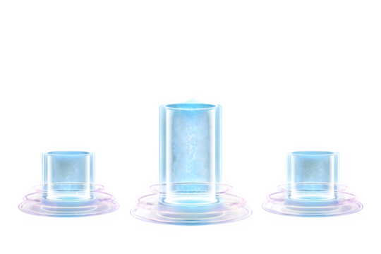 Three translucent blue cylinders