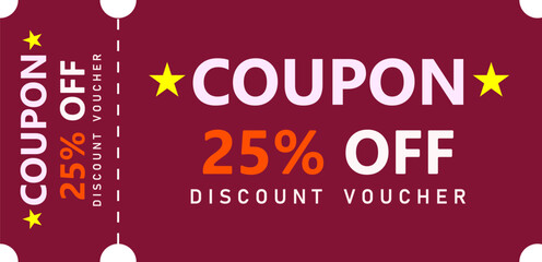 Twenty-five percent off discount coupon voucher with stars for sale