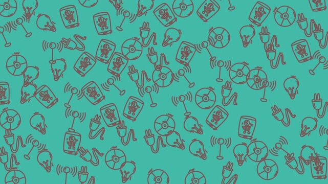 animated technology icon seamless pattern teal and gray pattern ideal for backgrounds, tech blogs, websites, and social media posts with a modern aesthetic.