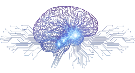 AI brain circuits in abstract style isolated on PNG background.