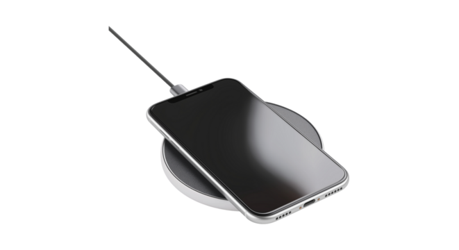 realistic wireless charging pad qi technology modern smartphone accessory isolated on transparent background, png