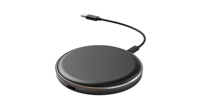 realistic wireless charging pad qi technology modern smartphone accessory isolated on transparent background, png