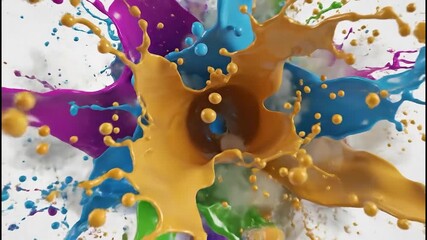 Vibrant liquid explosion abstract art colorful paint splashes colliding dynamic motion bright - Powered by Adobe