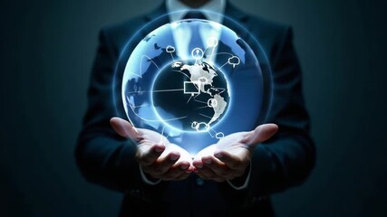 businessman hand holding a globe with world map - Powered by Adobe
