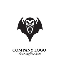 Head of Vampire Logo Symbol in Black on the White Background with Gothic Horror Vector Design