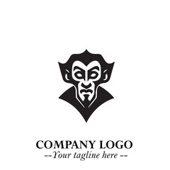 Head of Vampire Logo Symbol in Black on the White Background with Gothic Horror Vector Design