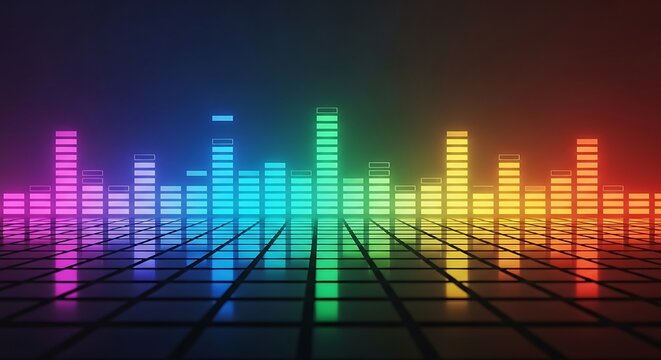 Colorful Digital Equalizer Visual with Vibrant Rainbow Bars on Dark Background