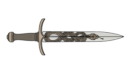 Medieval dagger featuring a menacing coiled snake engraving on the blade, rendered in a crisp flat 2D vector illustration style against a clean white background.
