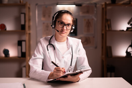 doctor in headset have video call of technology in modern healthcare communication.