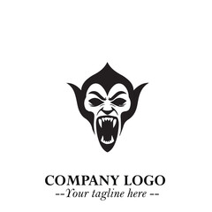 Head of Vampire Logo Symbol in Black on the White Background with Gothic Horror Vector Design