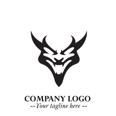 Head of Vampire Logo Symbol in Black on the White Background with Gothic Horror Vector Design