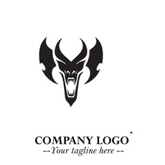Head of Vampire Logo Symbol in Black on the White Background with Gothic Horror Vector Design