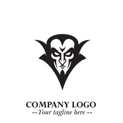 Head of Vampire Logo Symbol in Black on the White Background with Gothic Horror Vector Design