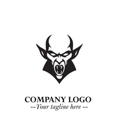 Head of Vampire Logo Symbol in Black on the White Background with Gothic Horror Vector Design