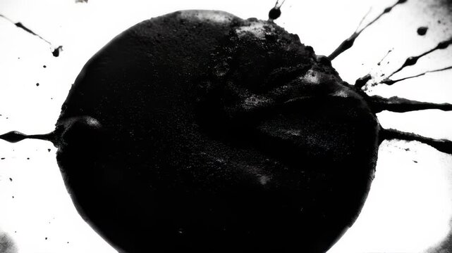 Peach Implodes Under Black Ink, Creating Messy Splatter Effect