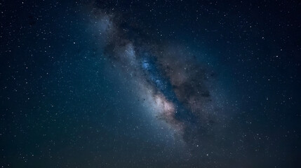 Naklejka premium Vibrant cosmic dust lanes and glowing stars of the Milky Way galaxy shining brightly in the deep night sky