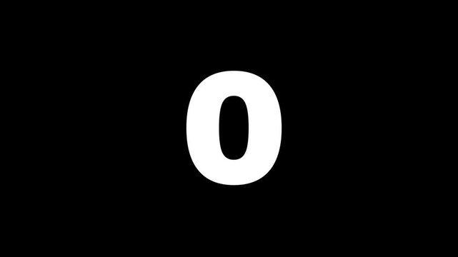5 to 0 seconds countdown timer with white circle countdown animation and white number on a black background, zero to five seconds alpha channel