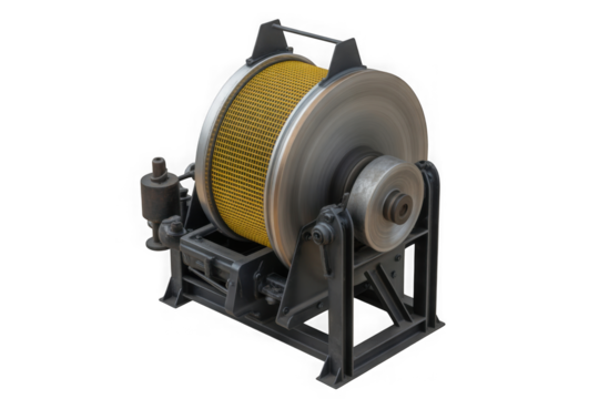 Industrial mill with rotating hammers and yellow mesh isolated on a transparent background