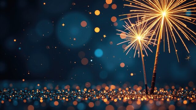 A couple of colorful fireworks exploding in the dark night sky