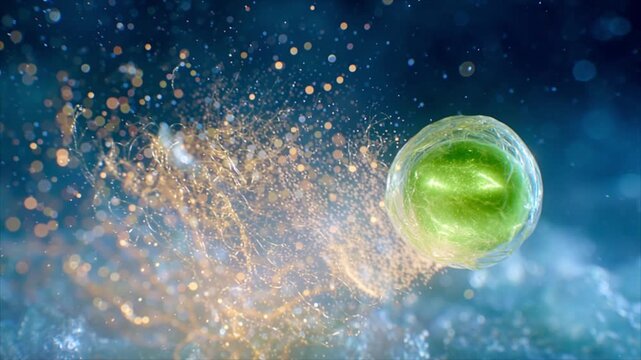 Green algae particle animation floating through bloodstream symbolizing internal cleansing and renewal