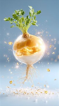 Animation of maca root supplement improving strength, endurance, and hormonal balance for body vitality