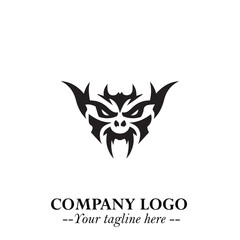 Head of Vampire Logo Symbol in Black on the White Background with Gothic Horror Vector Design