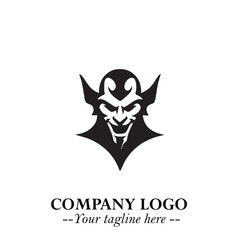 Head of Vampire Logo Symbol in Black on the White Background with Gothic Horror Vector Design
