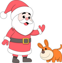 Santa Claus with Reindeer Celebrating Christmas Holiday Cartoon Vector Illustration