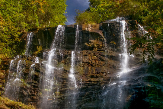 Amicola Falls State Park Georgia, is  set against vibrant autumn foliage