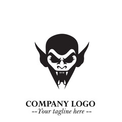 Head of Vampire Logo Symbol in Black on the White Background with Gothic Horror Vector Design