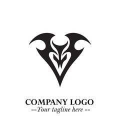 Head of Vampire Logo Symbol in Black on the White Background with Gothic Horror Vector Design